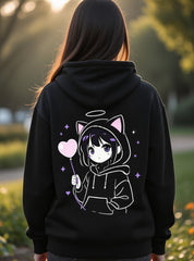 Loony Looms Premium Black Hoodie for Women– Soft Cotton BLEND , Minimal Design, All-Season Comfort