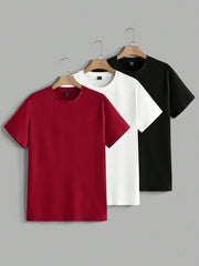 Men’s Premium Cotton T-Shirt Pack – Set of 3 (Red, White, Black) | Classic Fit & Ultra-Soft Fabric