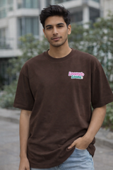 Loony Looms Men's Brown Graphic Printed Oversized T-shirt