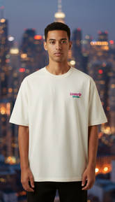 Loony Looms Men's White Graphic Printed Oversized T-shirt