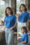 Loony Looms "Shhh... Baby Sleeping" Minimalist Graphic Tee β Ocean Blue (100% Bio-Washed Cotton)