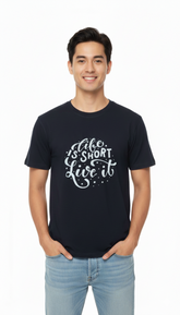 Loony Looms "Life is Short, Live It" Inspirational Graphic Tee – Black (100% Bio-Washed Cotton)
