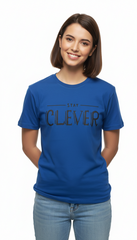 "STAY CLEVER" Minimalist Graphic Tee – Royal Blue (100% Bio-Washed Cotton)