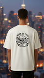Loony Looms Men's White Graphic Printed Oversized T-shirt