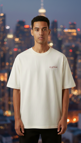 Loony Looms Unisex's Off White Graphic Printed Oversized T-shirt