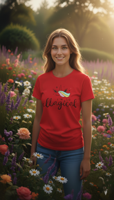 Loony Looms "I'm So Magical" Unicorn Graphic T-Shirt For Women's – Radiant Red (100% Bio-Washed Cotton)