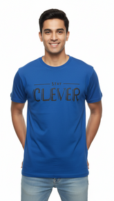 "STAY CLEVER" Minimalist Graphic Tee – Royal Blue (100% Bio-Washed Cotton)