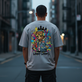 Loony Looms Ash Grey Unisex Graphic Printed Oversized T-shirt