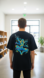 Loony Looms Black Unisex Graphic Printed Oversized T-shirt.