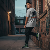 Loony Looms Ash Grey Unisex Graphic Printed Oversized T-shirt