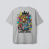 Loony Looms Ash Grey Unisex Graphic Printed Oversized T-shirt