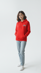 Loony Looms "Eternal Fuji & Crane" Japanese Aesthetic Hoodie – Fire Red (350 GSM)