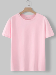 Classic Solid Pink Short Sleeve Crew Neck T-Shirt.