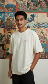 Loony Looms Unisex's Off White Graphic Printed Oversized T-shirt