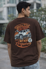 Loony Looms Men's Brown Graphic Printed Oversized T-shirt