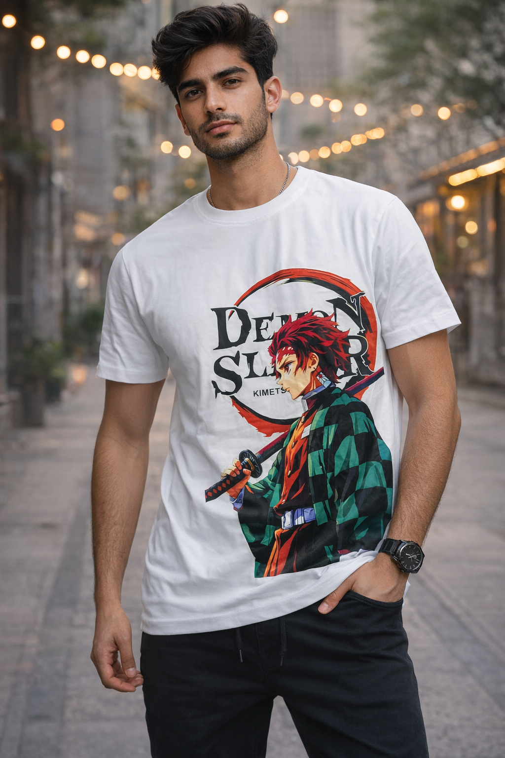 Loony Looms Tanjiro Kamado "Demon Slayer" Premium Graphic White T-Shirt