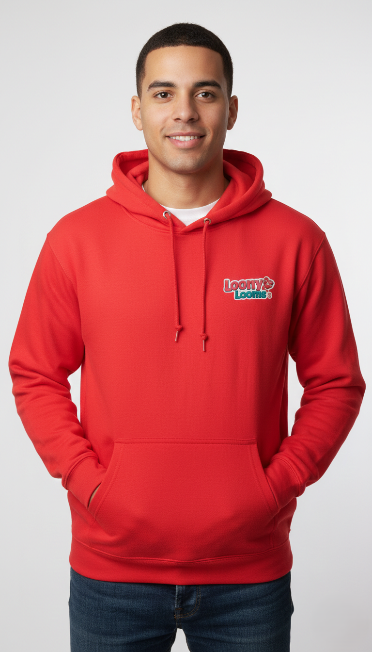 Loony Looms "Eternal Fuji & Crane" Japanese Aesthetic Hoodie – Fire Red   Premium quality hoodies