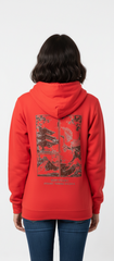 Loony Looms "Eternal Fuji & Crane" Japanese Aesthetic Hoodie – Fire Red (350 GSM)
