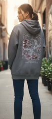 Loony Looms "Eternal Fuji & Crane" Japanese Aesthetic Hoodie – Slate Grey (350 GSM)
