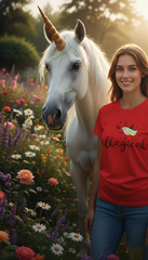 Loony Looms "I'm So Magical" Unicorn Graphic T-Shirt For Women's – Radiant Red (100% Bio-Washed Cotton)