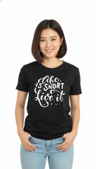 Loony Looms "Life is Short, Live It" Inspirational Graphic Tee – Black (100% Bio-Washed Cotton)