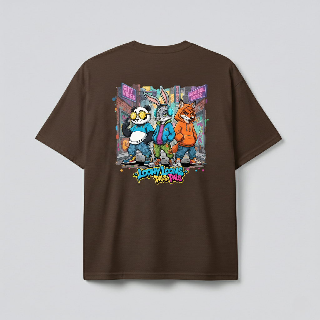 Loony Looms Men's Brown Graphic Printed Oversized T-shirt