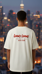 Loony Looms Unisex's Off White Graphic Printed Oversized T-shirt