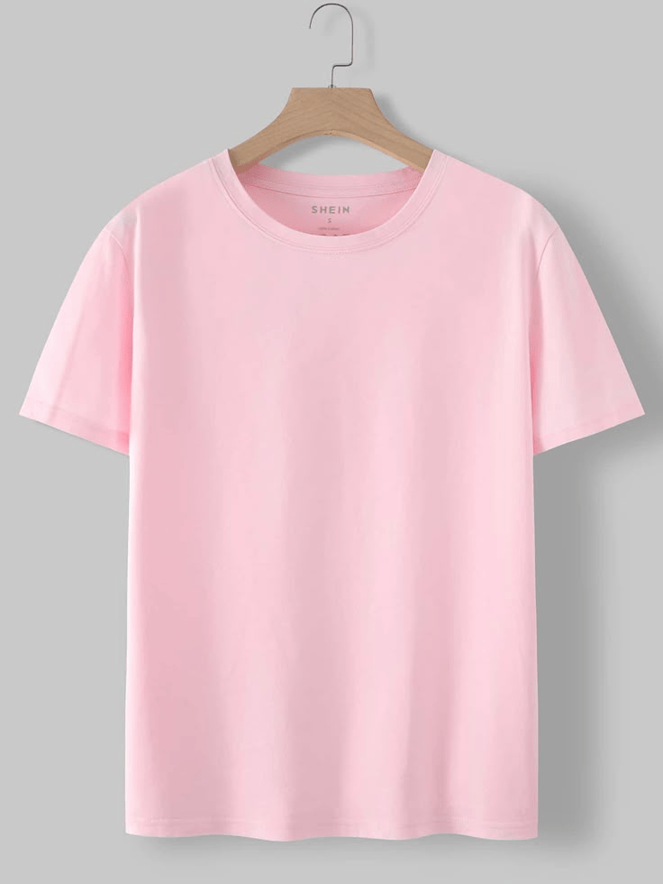 Classic Solid Pink Short Sleeve Crew Neck T-Shirt.