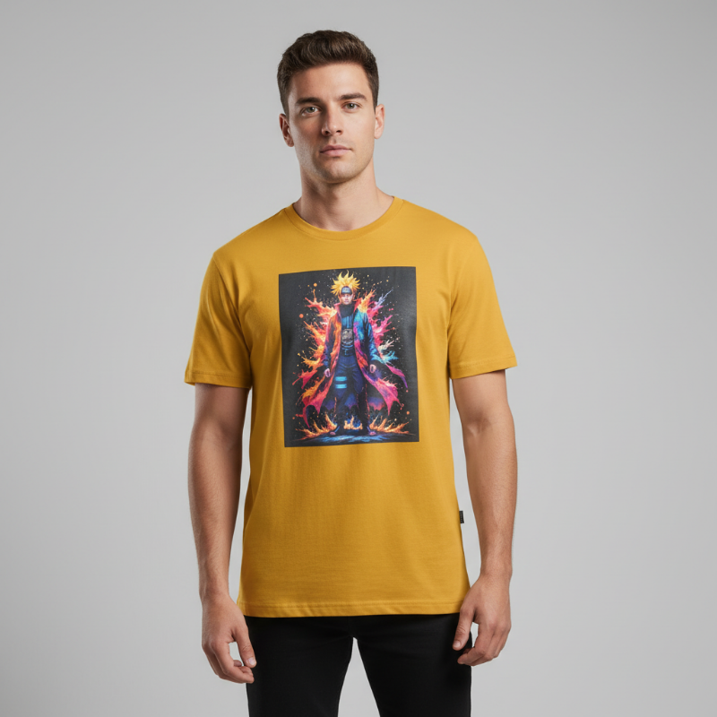 Loony Looms Shinobi Spirit: Vibrant Naruto Inspired Mustard T-Shirt