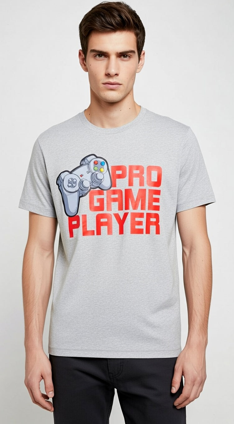 Loony Looms Men's Casual Gaming Print T-Shirt (Grey)
